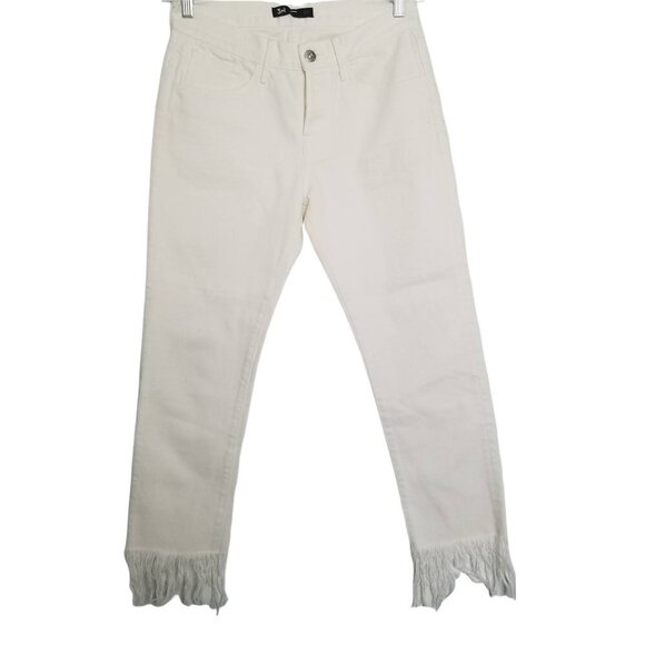 3x1 Bianca Women's Cropped White Fringe Straight Leg 100% Cotton Jeans 2… - Picture 2 of 11